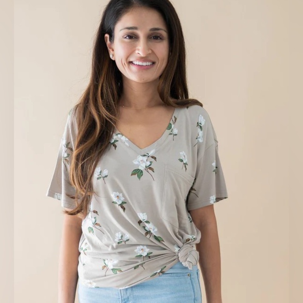 Kyte Baby Khaki Magnolia V-Neck Tee